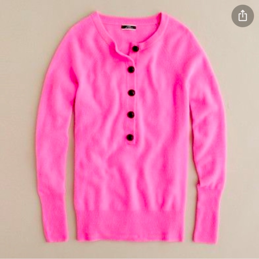 J Crew Italian Cashmere Pink Henley Sweater, Sz S